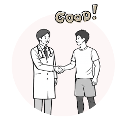 医師と利用者が握手しているイラスト
